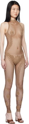 Poster Girl Beige Fetch Halterneck Fishnet Jumpsuit