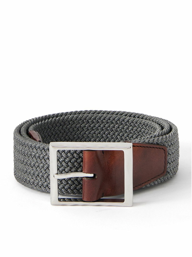 Photo: Berluti - 3.5cm Leather-Trimmed Woven Elastic Belt - Gray