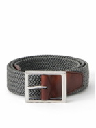 Berluti - 3.5cm Leather-Trimmed Woven Elastic Belt - Gray