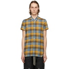 Rick Owens Yellow and Blue Plaid Golf Short Sleeve Shirt