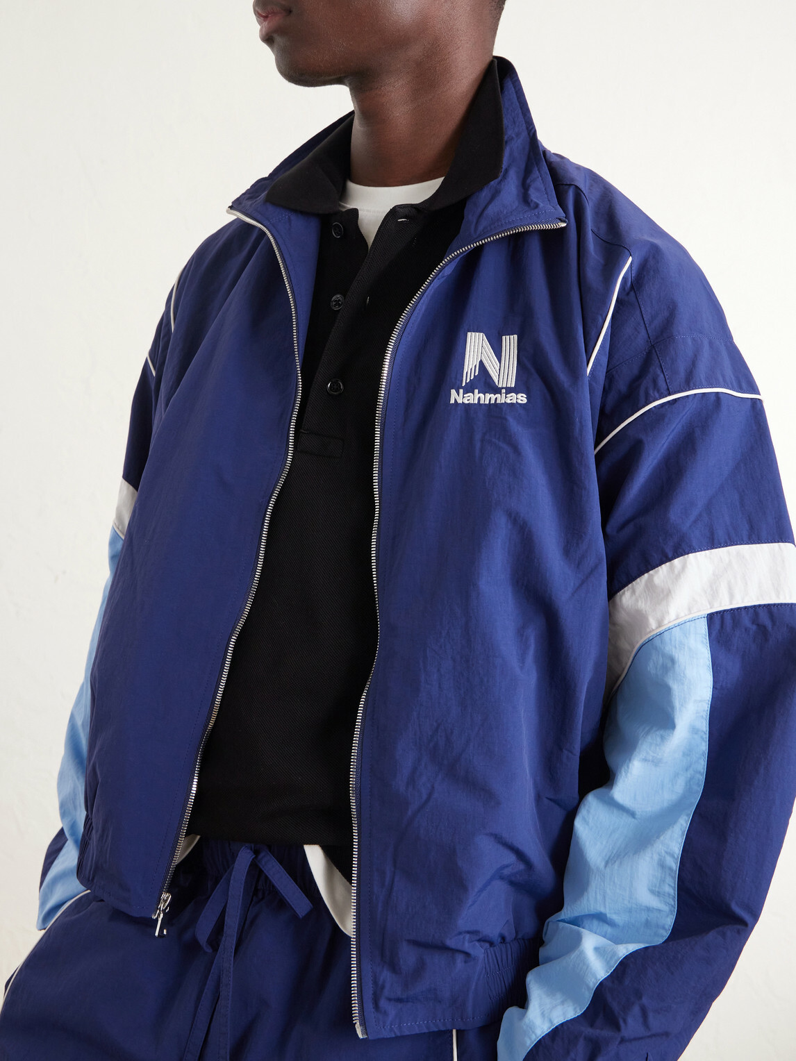 NAHMIAS - Logo-Embroidered Striped Nylon Jacket - Blue