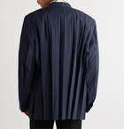 Balenciaga - Oversized Double-Breasted Pleated Wool-Blend Blazer - Blue