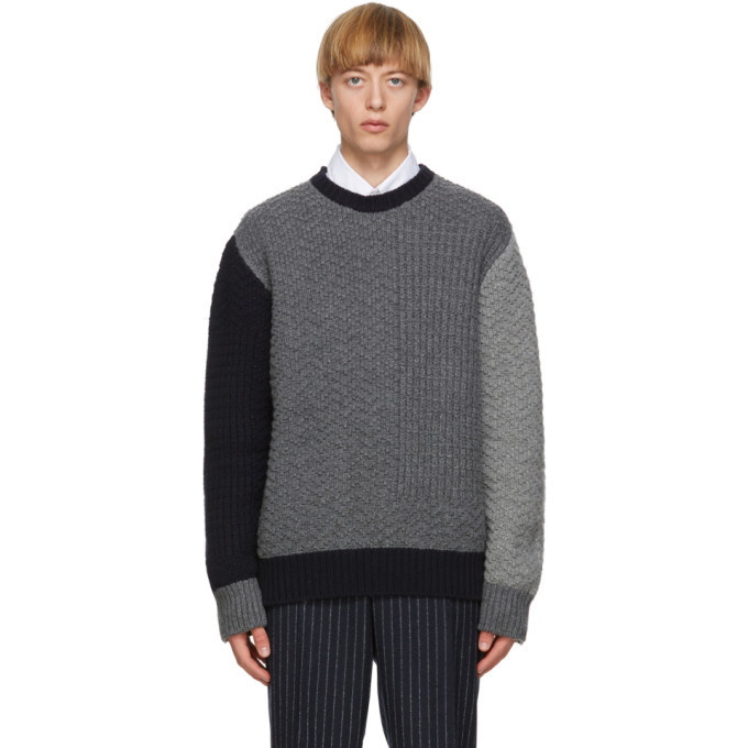 Photo: Thom Browne Grey Wool Collaged Links Stitch Sweater