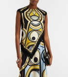 La DoubleJ Scarf fringed printed silk voile top