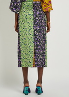 LA Double J Pencil Floral-jacquard Woven Midi Skirt Yellow