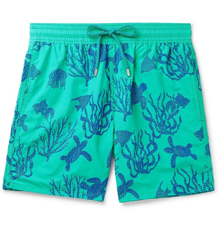 Photo: Vilebrequin - Moorea Wide-Leg Mid-Length Wide-Leg Flocked Swim Shorts - Green