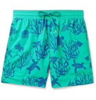 Vilebrequin - Moorea Wide-Leg Mid-Length Wide-Leg Flocked Swim Shorts - Green