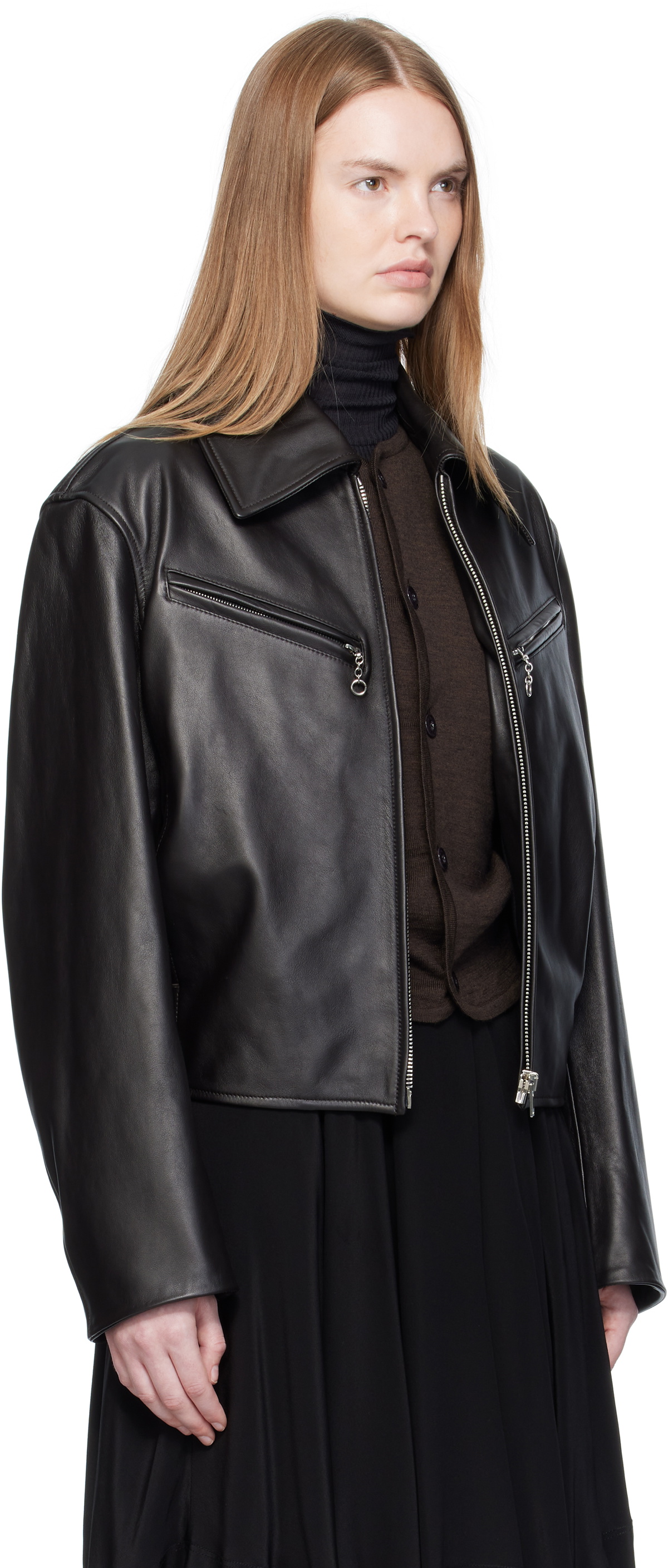 LEMAIRE Brown Boxy Leather Blouson Jacket