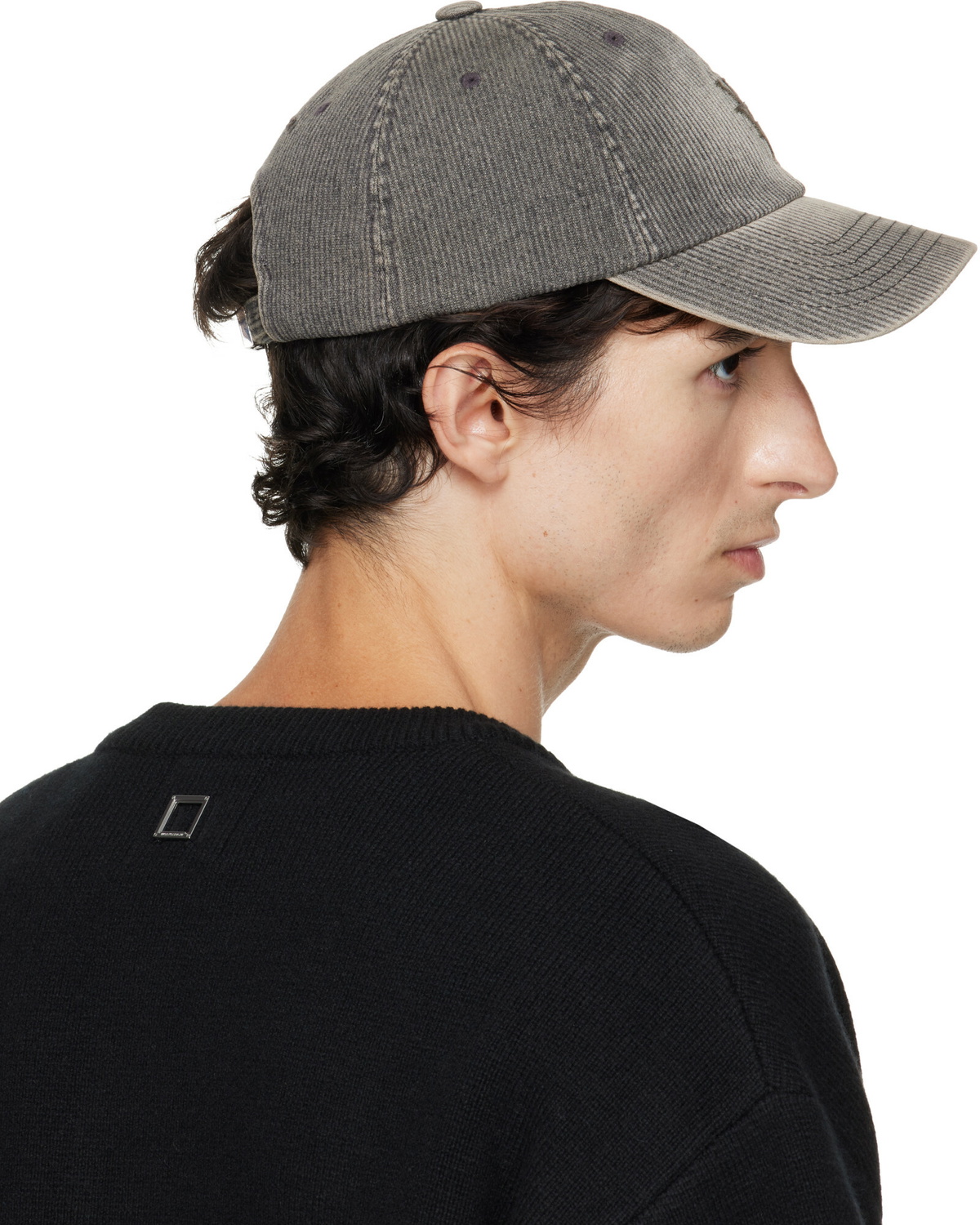 WOOYOUNGMI Gray Ribbed Denim Logo Ball Cap