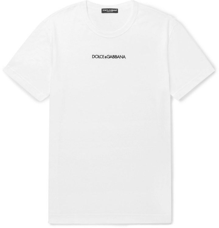 Photo: Dolce & Gabbana - Slim-Fit Logo-Embroidered Cotton-Jersey T-Shirt - White