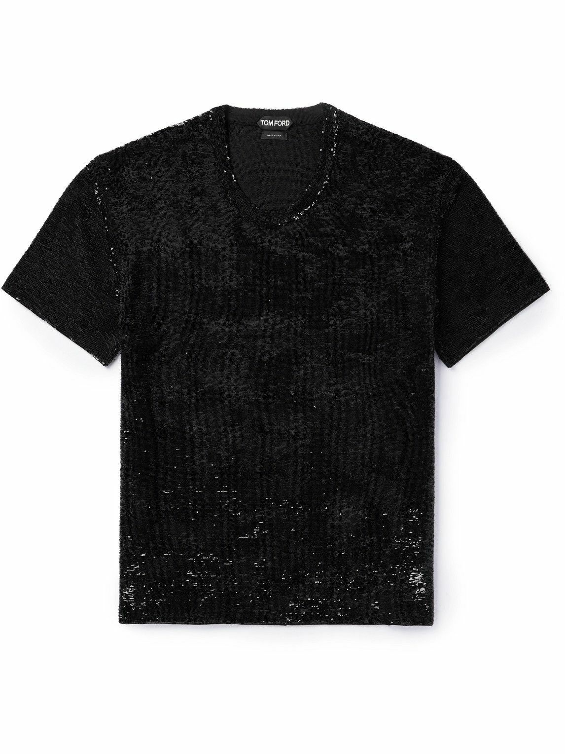 Photo: TOM FORD - Sequinned Silk T-Shirt - Black