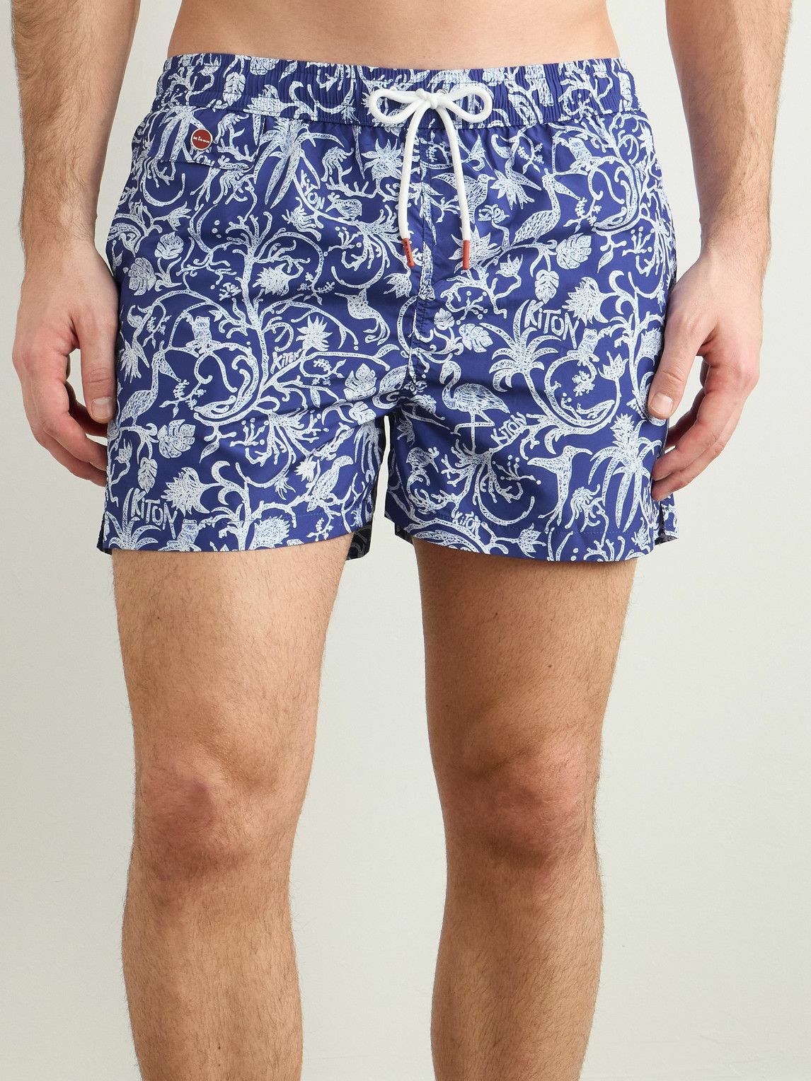 Kiton - Straight-Leg Mid-Length Printed Swim Shorts - Blue