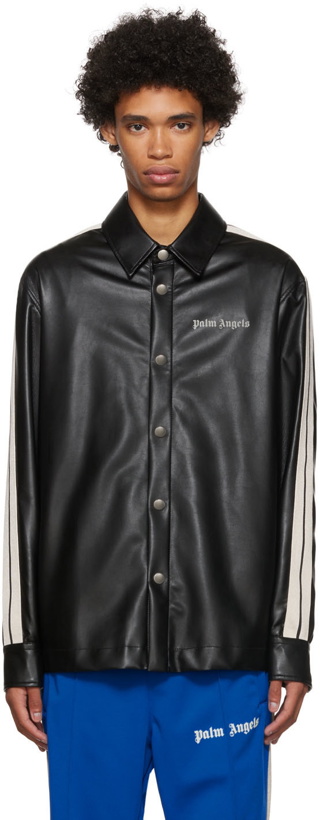 Photo: Palm Angels Black Faux-Leather Shirt
