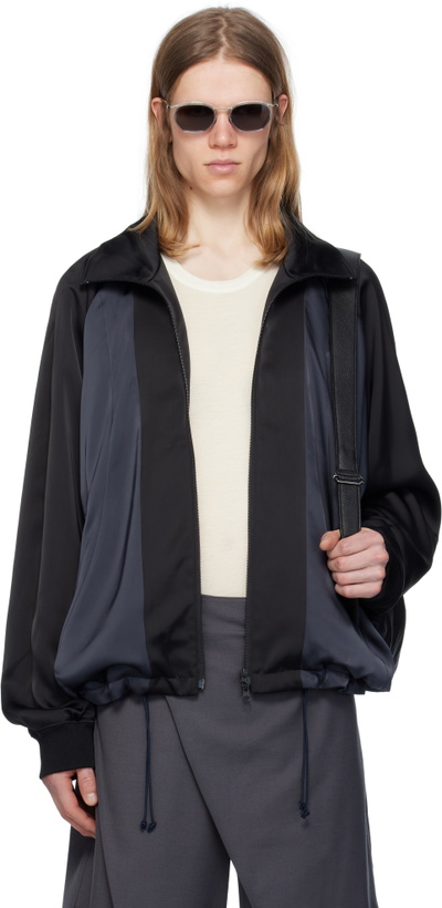 Photo: JiyongKim Navy & Black Draped Double Hem Jacket