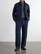 LOEWE - Logo-Embroidered Striped Cotton-Blend Terry T-Shirt - Blue