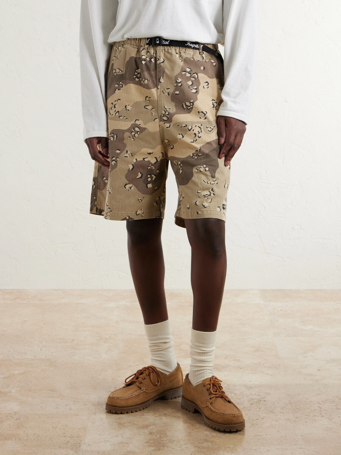 KAPITAL - Easy Straight-Leg Herringbone Camouflage-Print Cotton Shorts - Neutrals