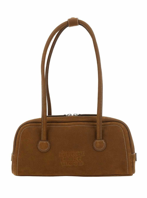 Photo: Marge Sherwood boston Brown Shoulder Bag With Embossed Logo Lettering On The Front In Leather Woman