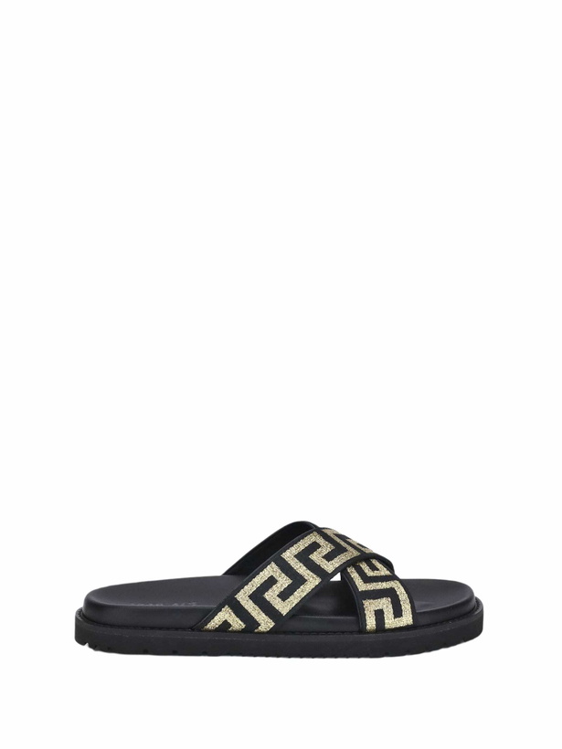 Versace Black Sandals with Greek Key Design Versace Greek Key Strap Flat Sandals | Saks Fifth Avenue main image 4