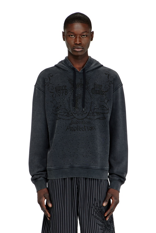 Photo: Diesel Printed hoodie with rhinestone studs - Sweaters Mens in Grey