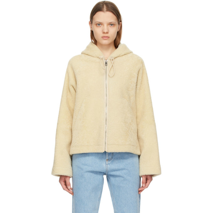 Loewe Womens White Gold Hooded Logo-embossed Shearling Jacket - ShopStyle