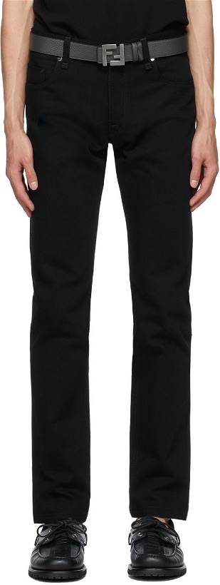 Photo: Fendi Black Embroidered Logo Jeans