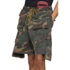 Rhude Brown and Green Camouflage Cargo Shorts