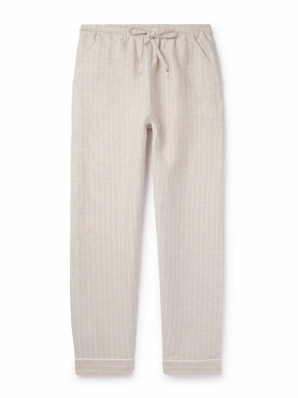 Photo: Loretta Caponi - Straight-Leg Striped Linen and Cotton-Blend Drawstring Trousers - Neutrals
