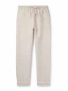 Loretta Caponi - Straight-Leg Striped Linen and Cotton-Blend Drawstring Trousers - Neutrals