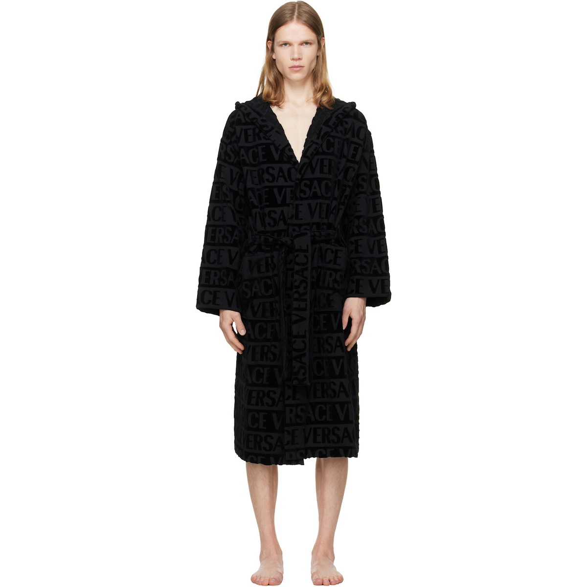 Versace Black 'Versace Allover' Bathrobe