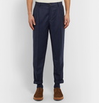 Brunello Cucinelli - Cropped Tapered Pleated Pinstriped Wool Trousers - Blue