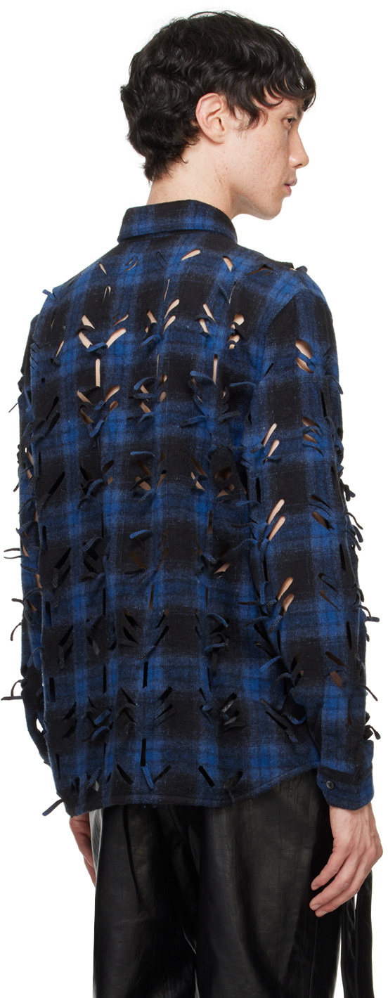 Juntae Kim Blue Laser-Slashed Shirt