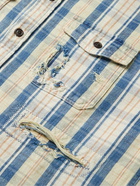 Visvim - Pioneer Distressed Checked Cotton and Linen-Blend Twill Shirt - Blue