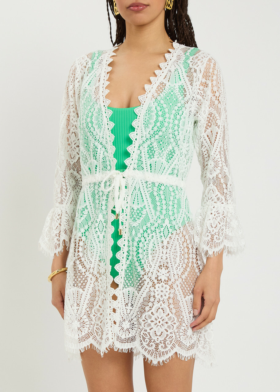 Melissa Odabash Naia Lace Cover-up Mini Dress White