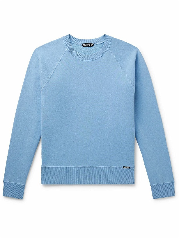 Photo: TOM FORD - Slim-Fit Garment-Dyed Cotton-Jersey Sweatshirt - Blue