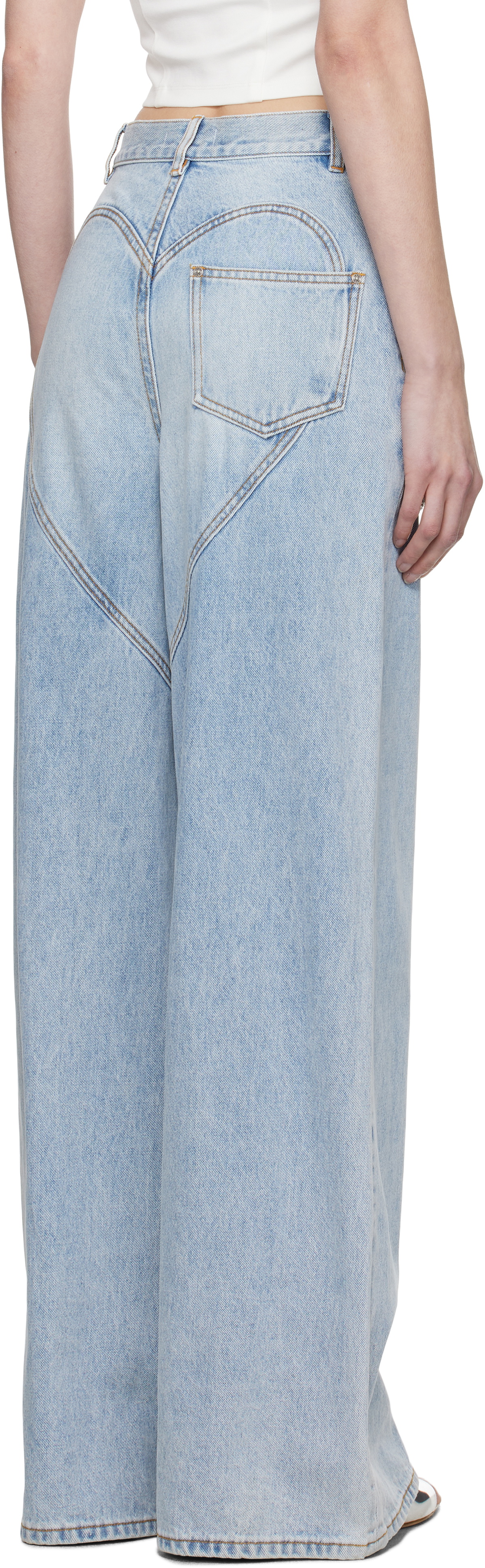 AREA Blue Wide Leg Crystal Slit Jeans