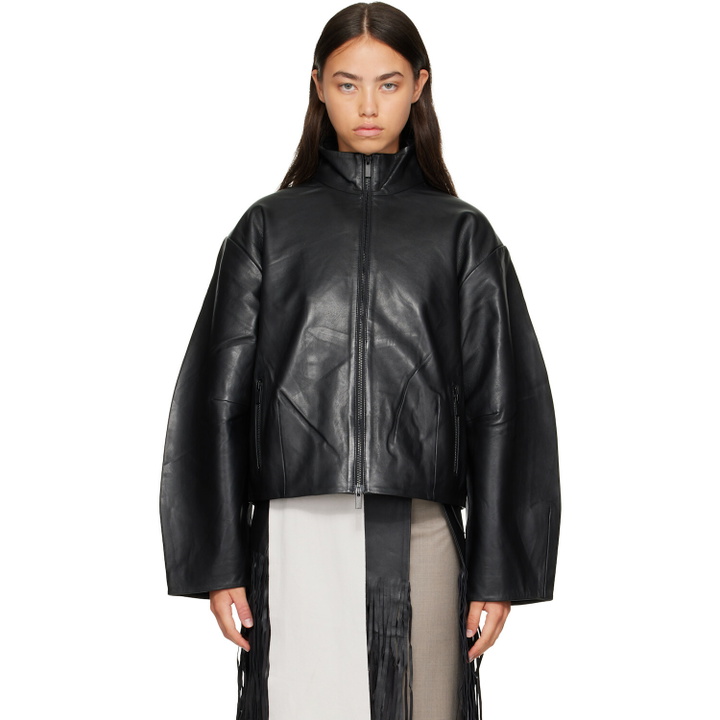 Photo: St. Agni Black Cocoon Zip Leather Jacket