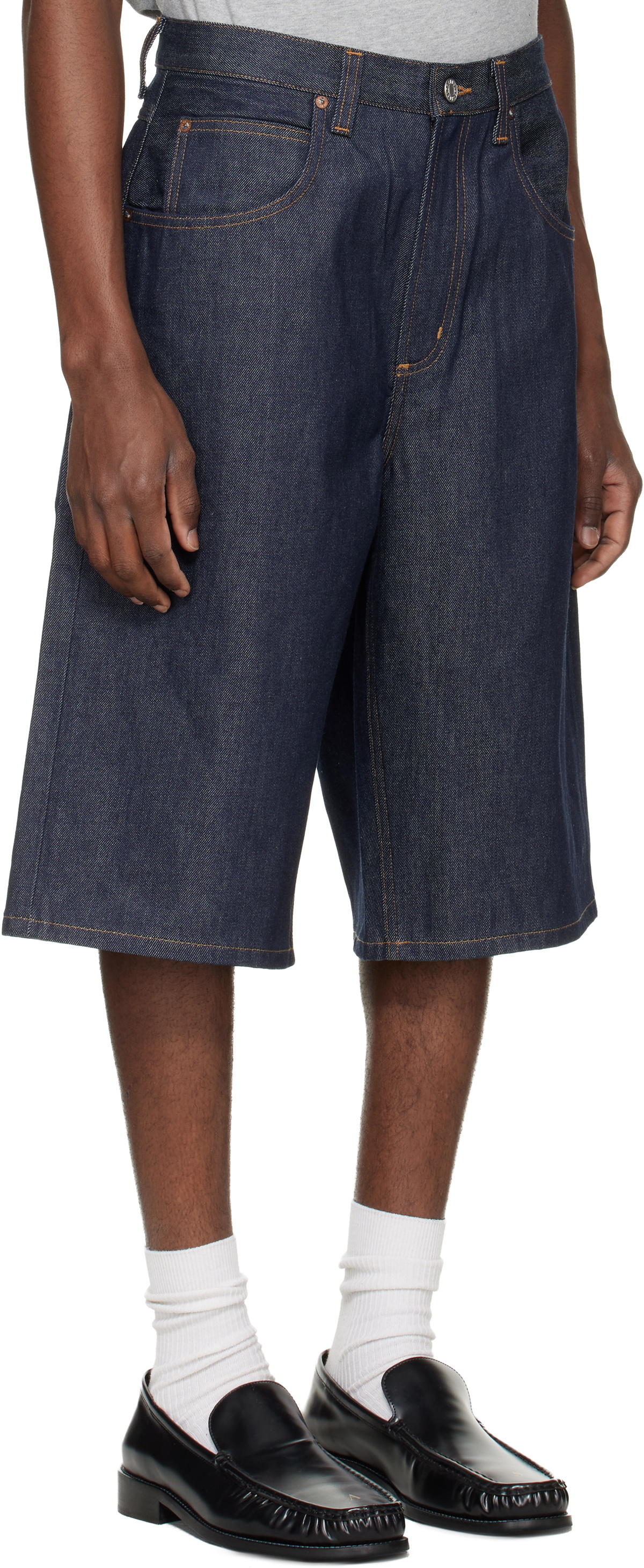 AGOLDE Navy Fusion Skater Denim Shorts