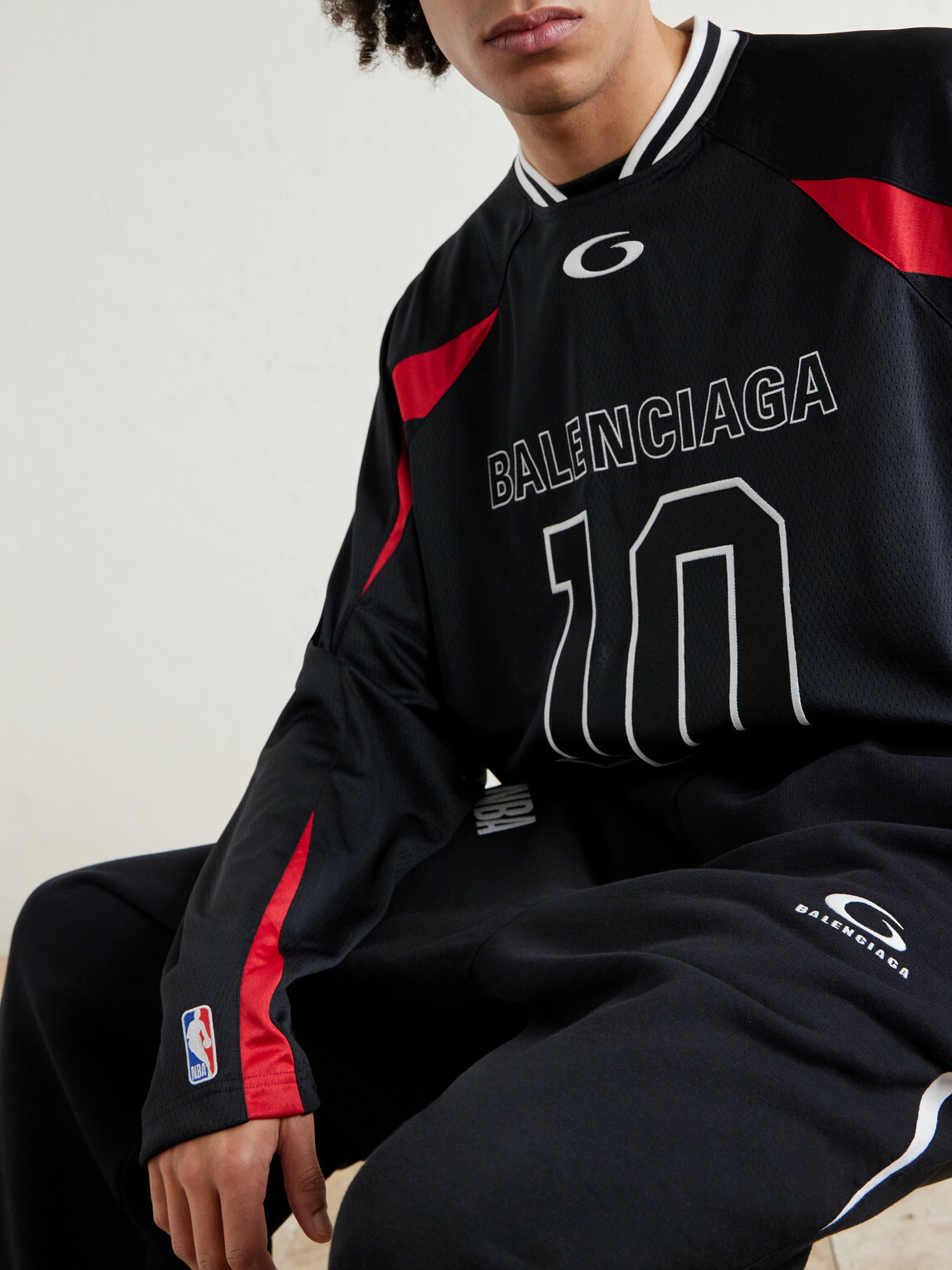 Balenciaga - NBA Wide-Leg Logo-Embroidered Cotton-Jersey Sweatpants - Black