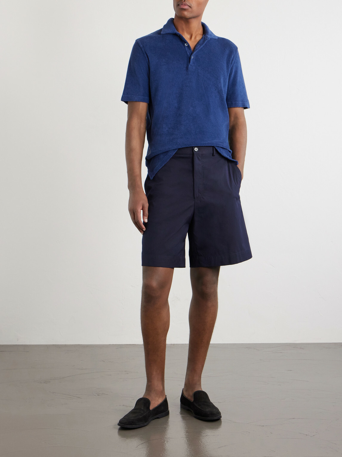FEDELI - Mondial Cotton-Terry Polo Shirt - Blue