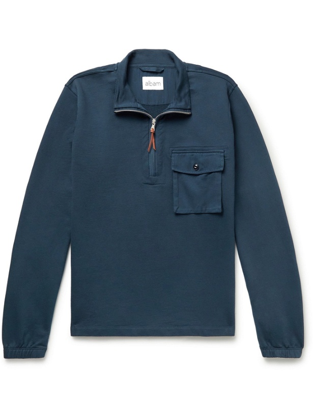 Photo: Albam - Tactical Loopback Cotton-Jersey Half-Zip Sweatshirt - Blue - XS