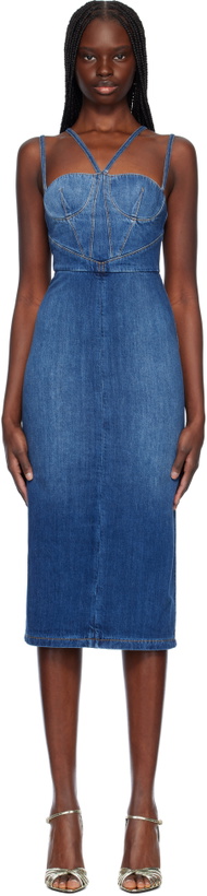 Photo: Nensi Dojaka Blue Gaelle Corset Denim Midi Dress