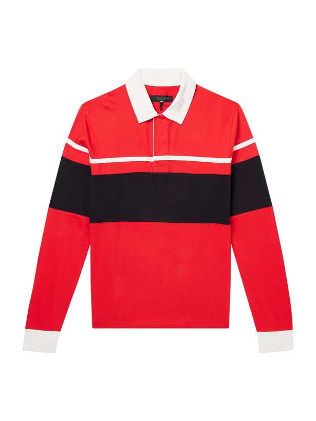 Photo: Rag & Bone - Striped Cotton-Jersey Polo Shirt - Red