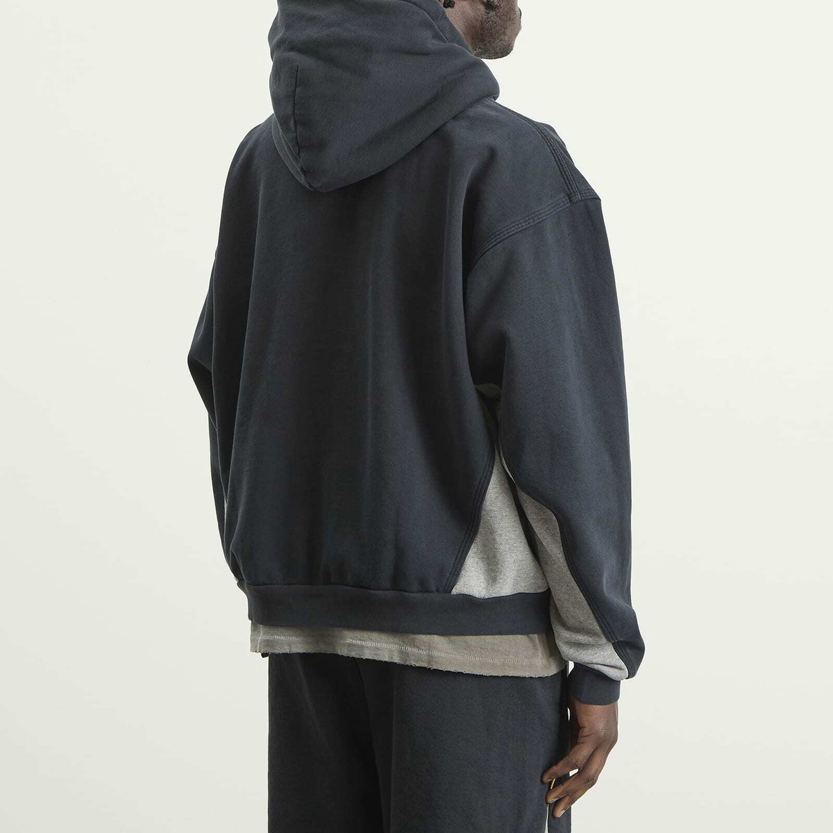 Gallery Dept Men's . Contrast Panel Zip Hoodie in Washed Black/Heather Grey