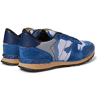 Valentino - Valentino Garavani Rockrunner Camouflage-Print Mesh, Leather and Suede Sneakers - Blue