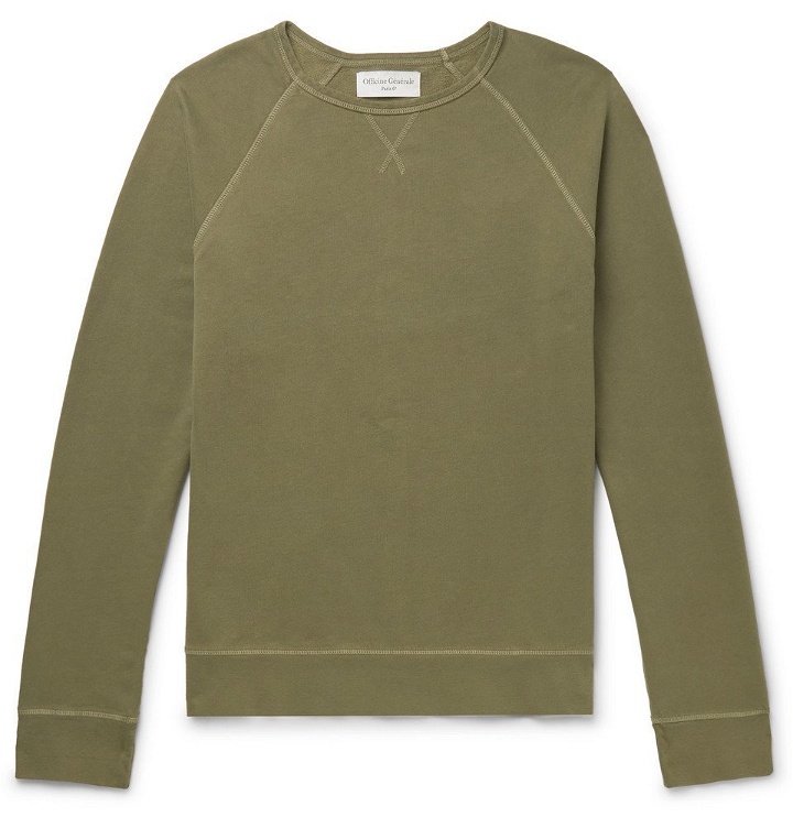 Photo: Officine Generale - Garment-Dyed Fleece-Back Cotton-Jersey Sweatshirt - Green