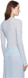 Anna Sui Blue Rhinestone Long Sleeve T-Shirt