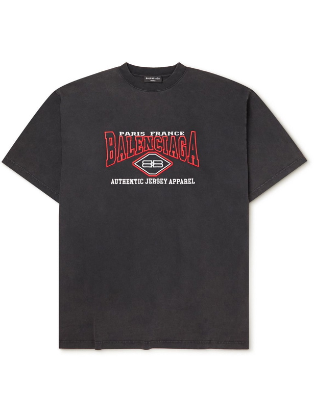 Photo: Balenciaga - Oversized Logo-Embroidered Cotton-Jersey T-Shirt - Black