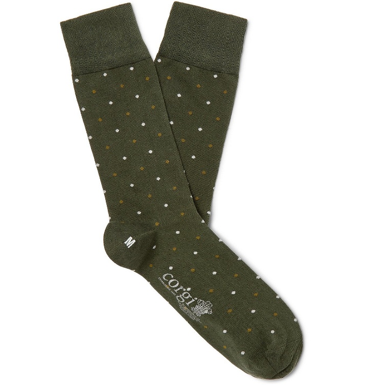 Photo: Kingsman - Corgi Polka-Dot Cotton-Blend Socks - Green