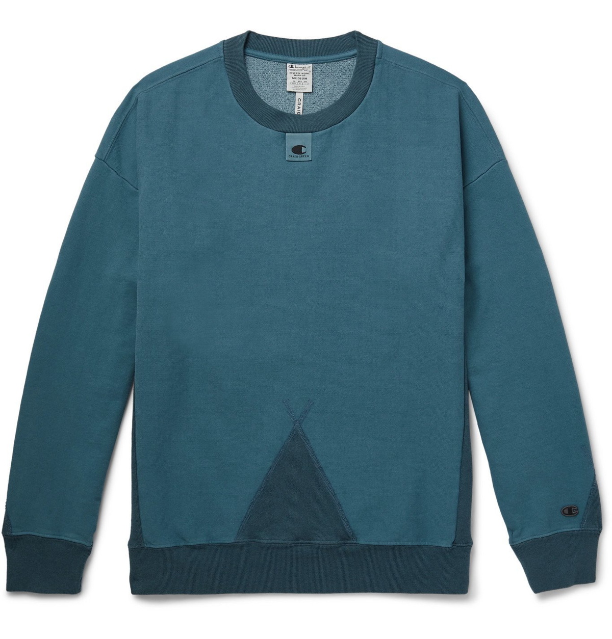 CHAMPION - Craig Green Logo-Detailed Garment-Dyed Cotton-Blend Jersey Sweatshirt - Blue