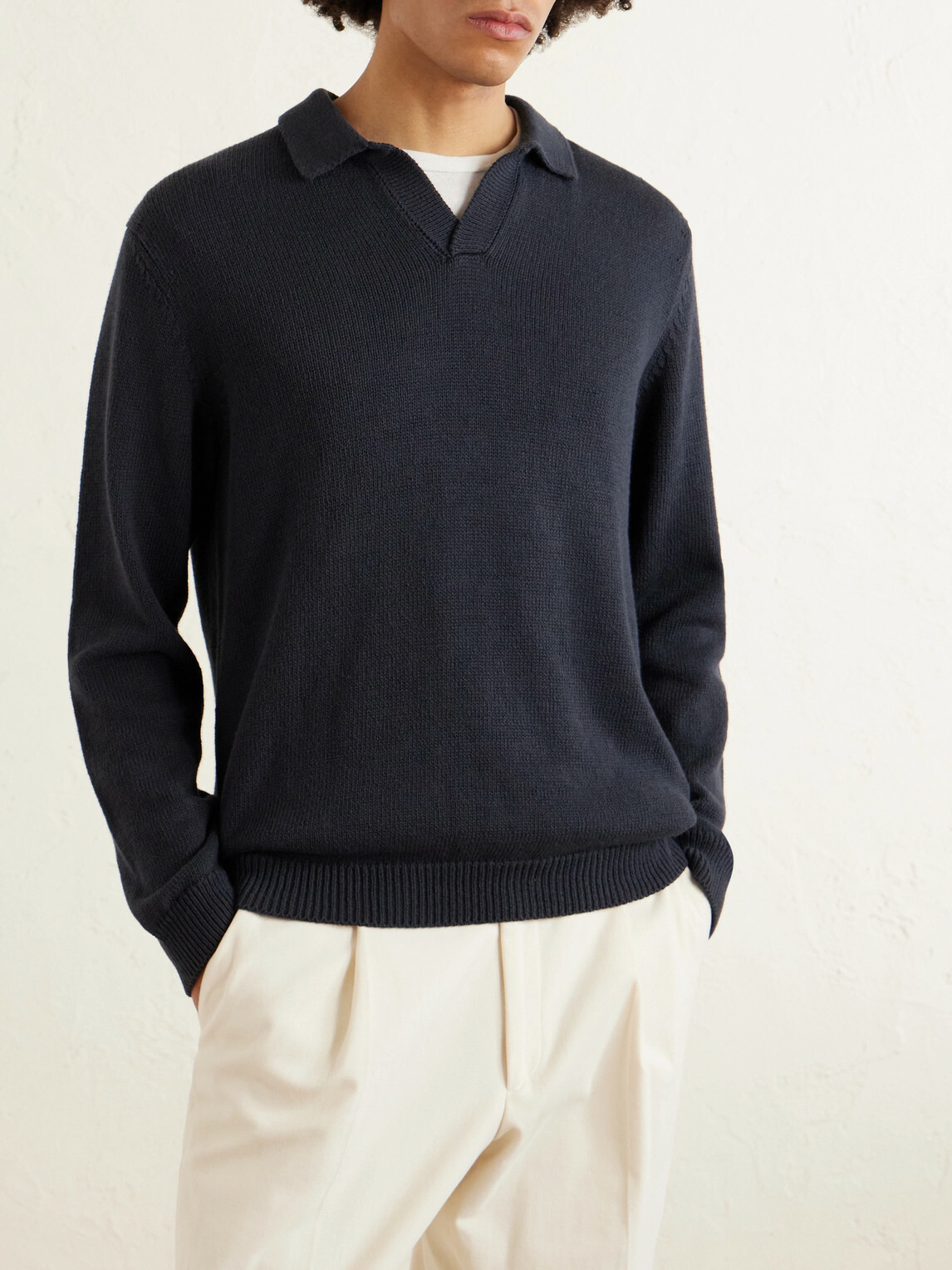 Eleventy - Cotton and Silk-Blend Polo Sweater - Blue